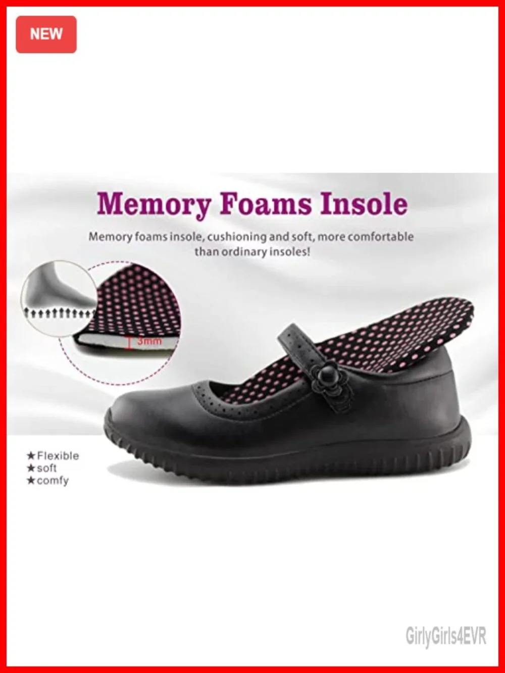 Girl's Mary Jane School Uniform Shoes, Faux Leather, Hook & Loop